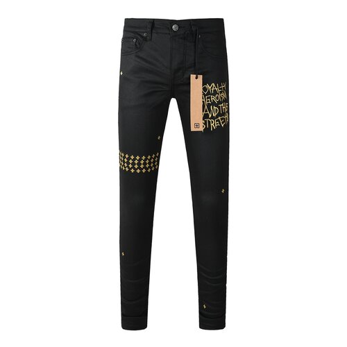KSUBI JEANS 美式潮牌黑色亮面涂层创意字母刺绣印花牛仔裤男小脚