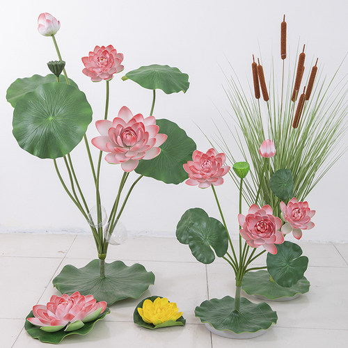 荷花仿真花假花荷叶莲蓬景观造景水池鱼池装饰花舞台道具佛堂供佛
