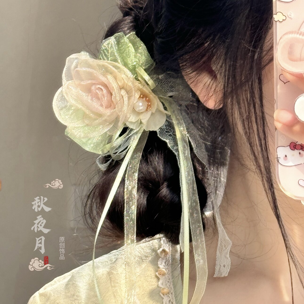 秋夜月原创《繁花》古风发饰花朵发夹蕾丝蝴蝶结百搭日常春季发饰