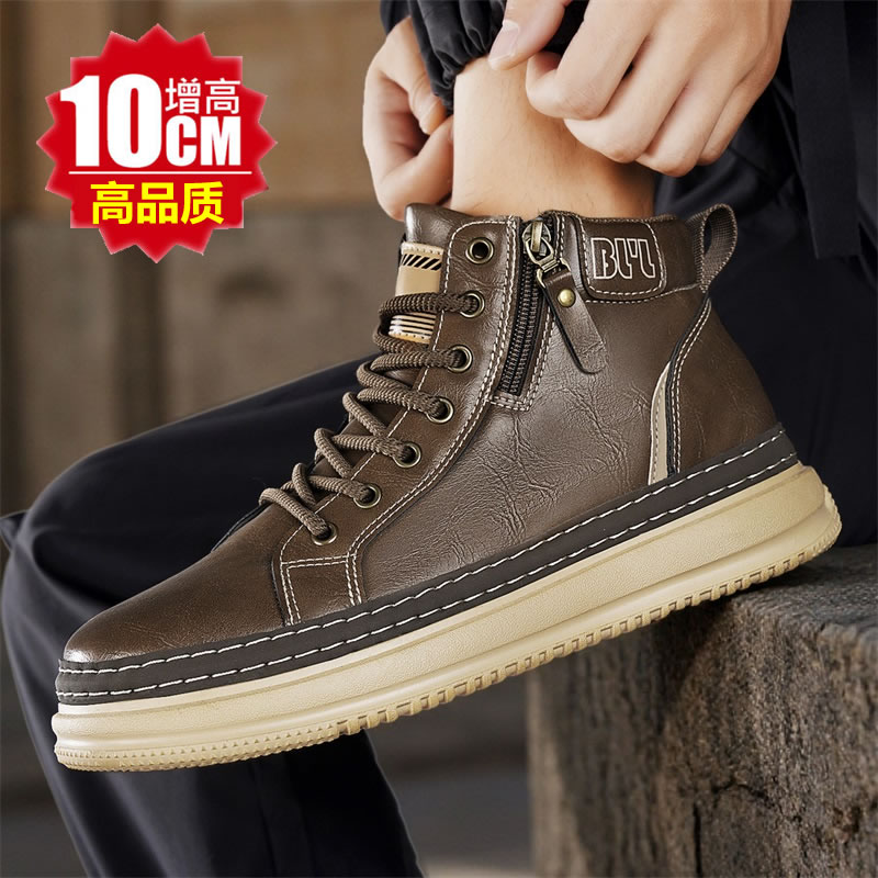 内增高10CM高品质皮鞋高帮拉链