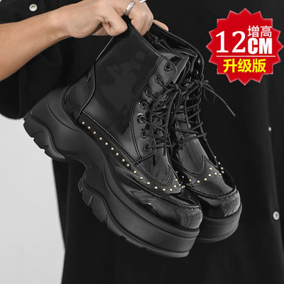 COS厚底内增高12cm工装靴机车鞋