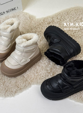 2025冬新款儿童休闲大棉靴时尚双魔术贴防水防踢男女童保暖雪地靴
