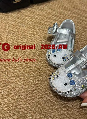 2026秋新款时尚女童亮片蝴蝶结玛丽珍公主鞋小童软底水钻猫咪单鞋