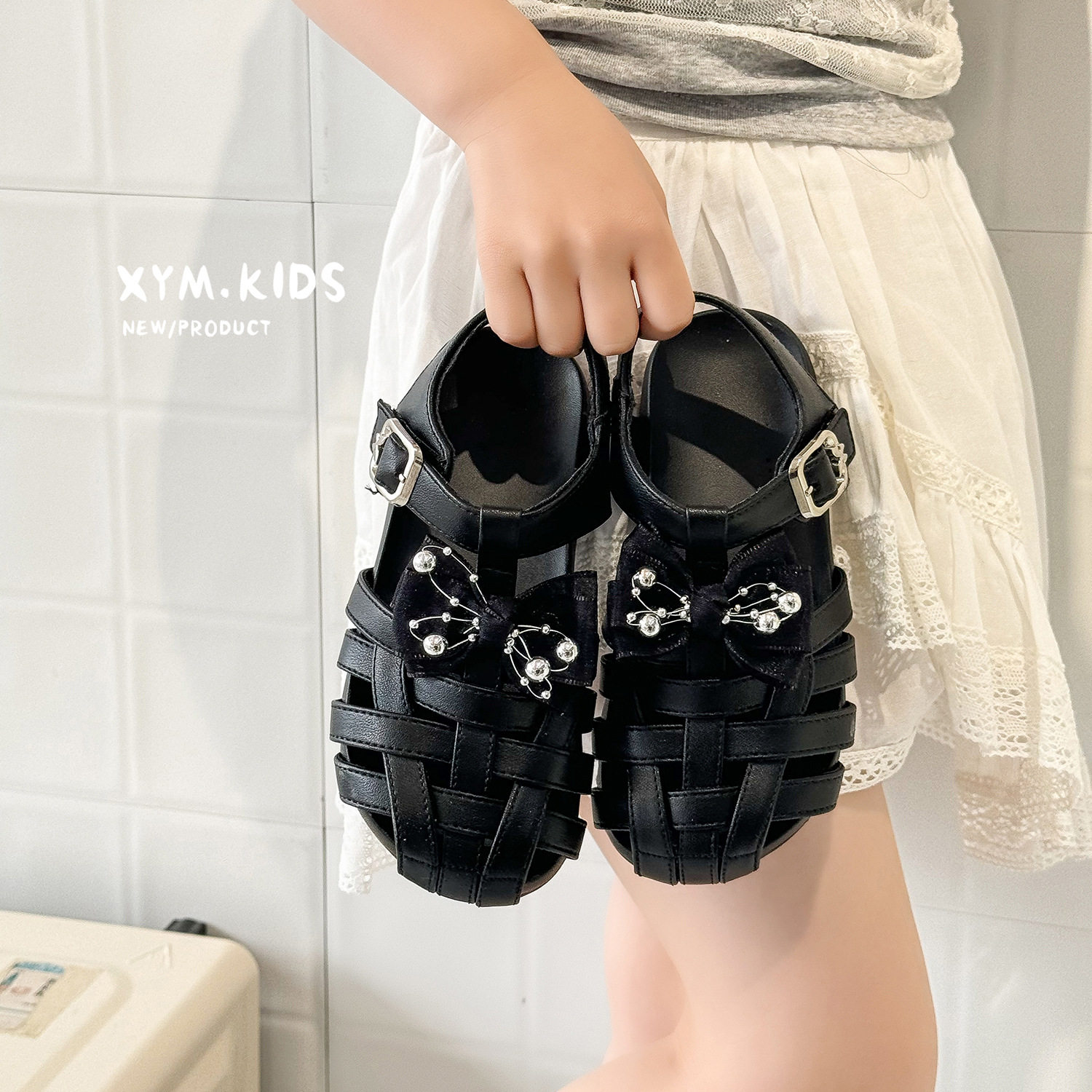 2026夏新款女童珍珠蝴蝶结凉鞋