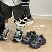 轻便男女童运动鞋 时尚 潮 儿童复古订书机擦色做旧老爹鞋 2025秋新款