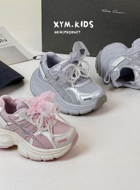 2026年季春新款韩版甜美女童蝴蝶结水钻厚底老爹鞋休闲儿童运动鞋