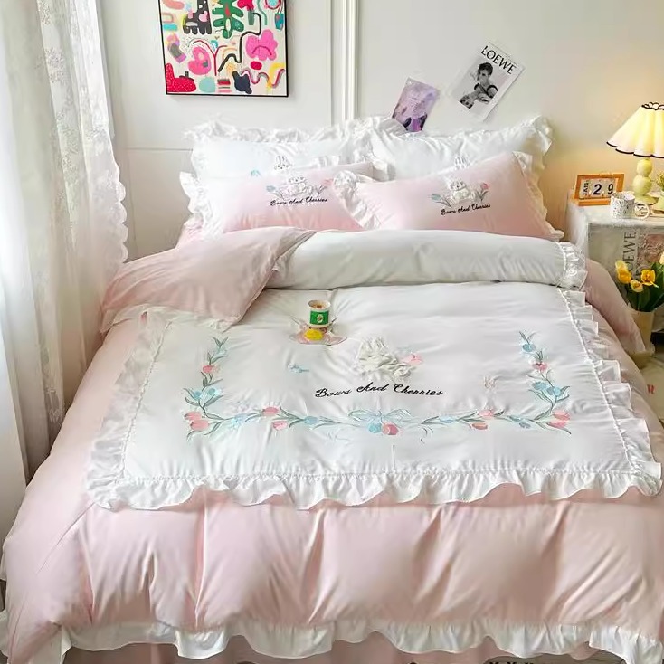床裙款四件套水洗棉少女心柔软