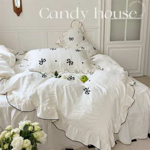 床单四件套水洗棉ins泡泡纱秋季 公主奶油风床品床裙床笠被套 新款