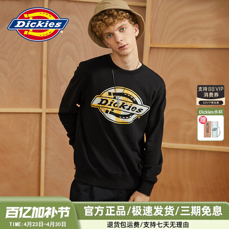 Dickies满底图案印花卫衣秋冬男式圆领休闲全棉毛圈布上衣9451