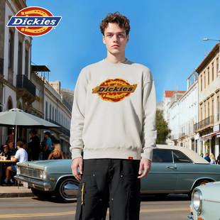 Dickies帝酷适秋冬新款火焰logo印花圆领卫衣加绒内里男女情侣