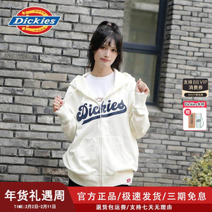 Dickies卫衣女冬季新品字母刺绣包边LOGO情侣拉链连帽夹克外套男