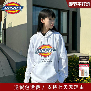 Dickies卫衣女冬季新品手绘风大LOGO印花情侣毛圈布连帽上衣男