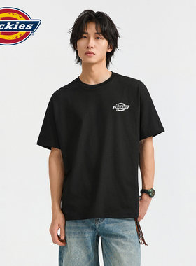 Dickies夏季黑色短袖男士t恤白色圆领上衣印花百搭休闲复古上衣