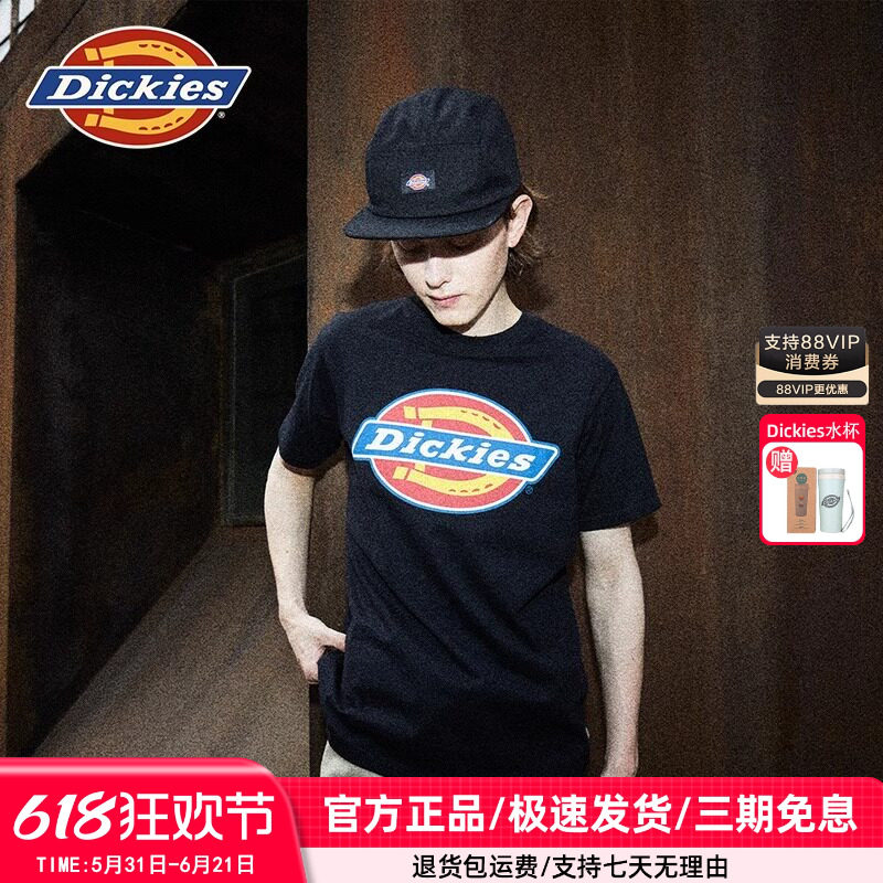 Dickies26新款经典三色牛领标大Logo印花休闲风短袖T恤男女情侣款