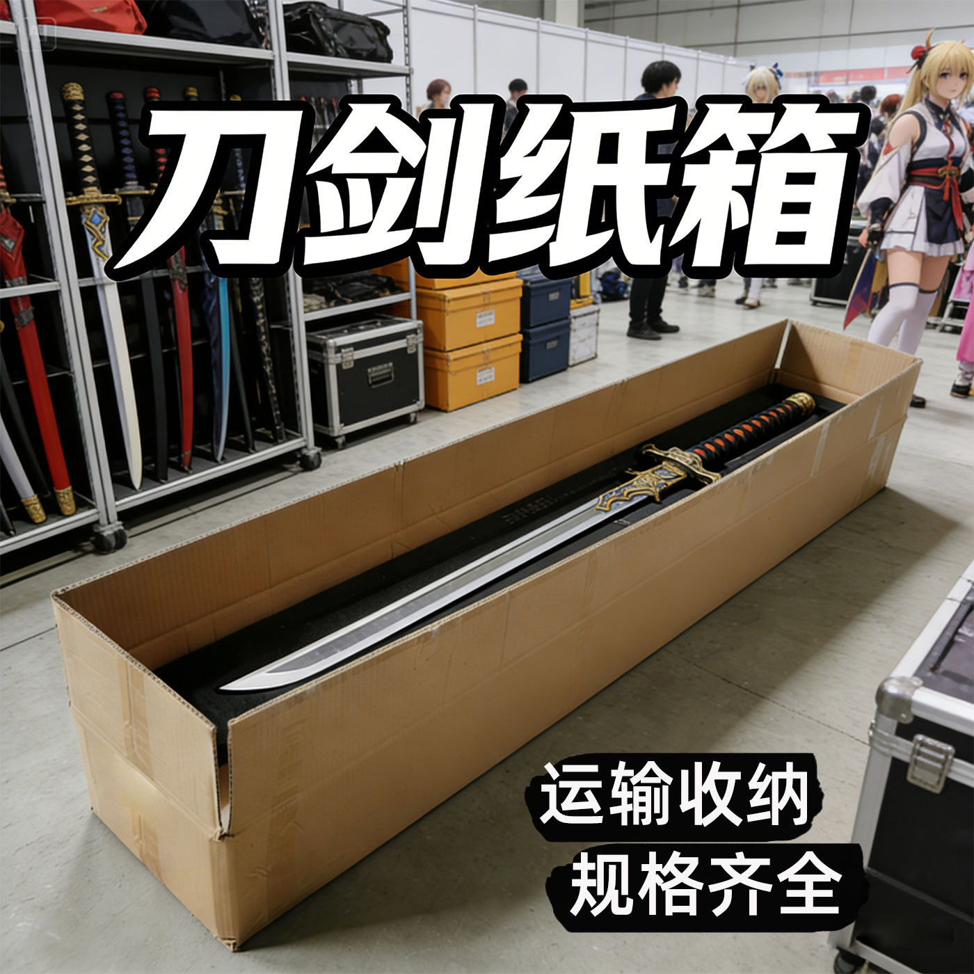 影视cosplay道具刀剑打包收纳纸盒邮寄快递运输窄长条形包装纸箱