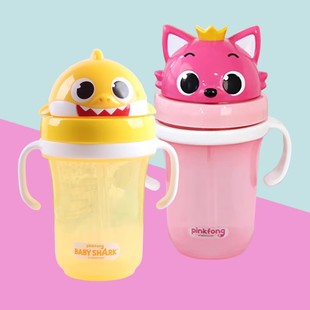 韩国碰碰狐pinkfong鲨鱼宝宝家族儿童水壶吸管水壶吸管杯水杯