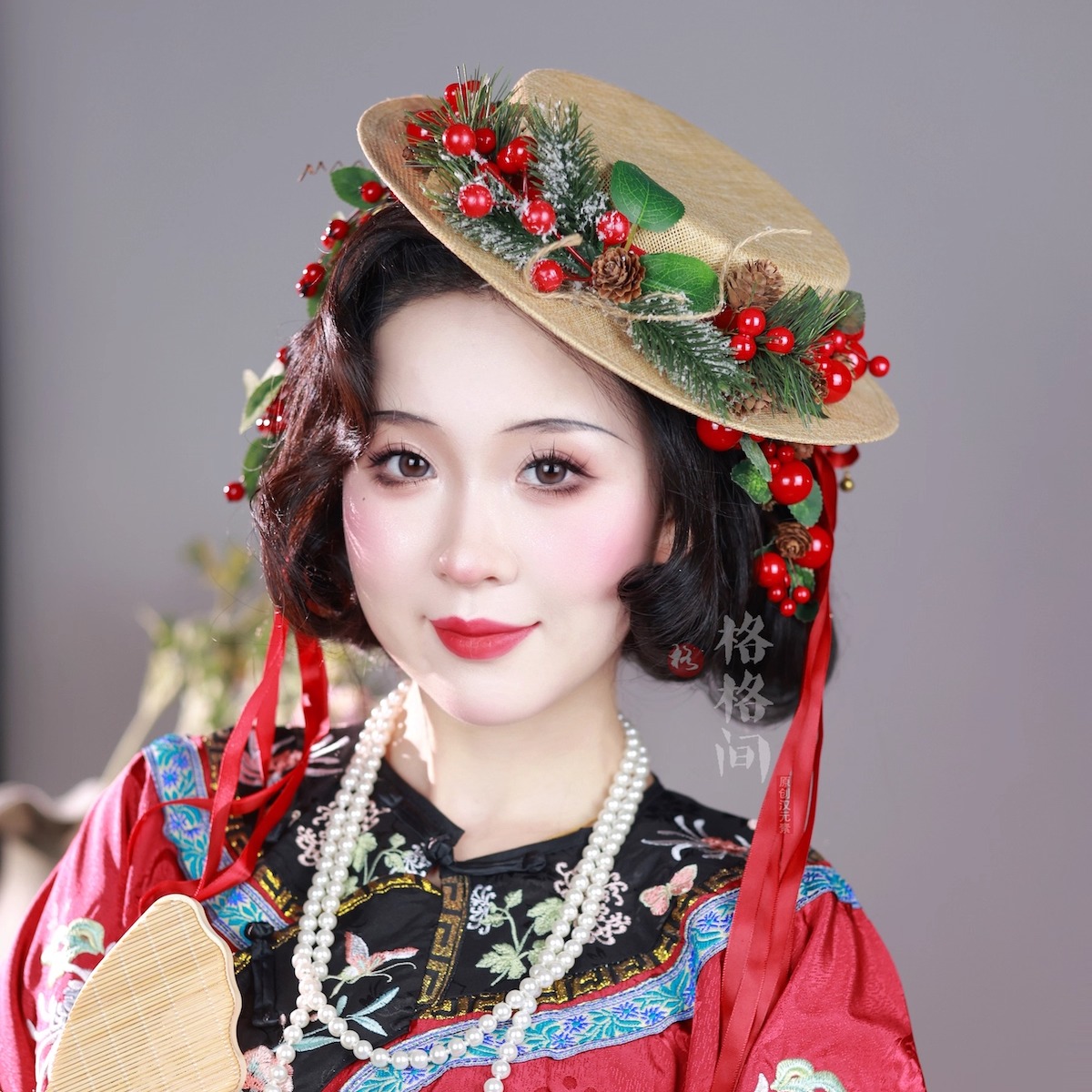 格格间原创设计【圣诞圆帽】红色浆果洛丽塔小物帽子配饰汉洋折衷