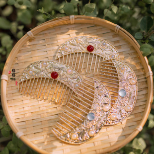 汉服珍珠流苏后压古风复原明制头饰宝石富贵大唐风插梳子百搭发饰