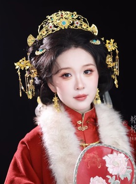 格格间原创【明昭】金色华丽明制汉服凤冠霞帔新娘发冠套装秋冬