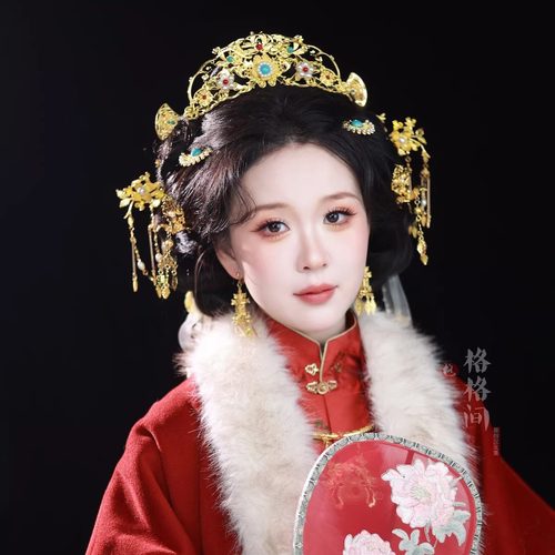 格格间原创【明昭】金色华丽明制汉服凤冠霞帔新娘发冠套装秋冬