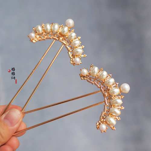古风珍珠花朵发簪汉服百搭