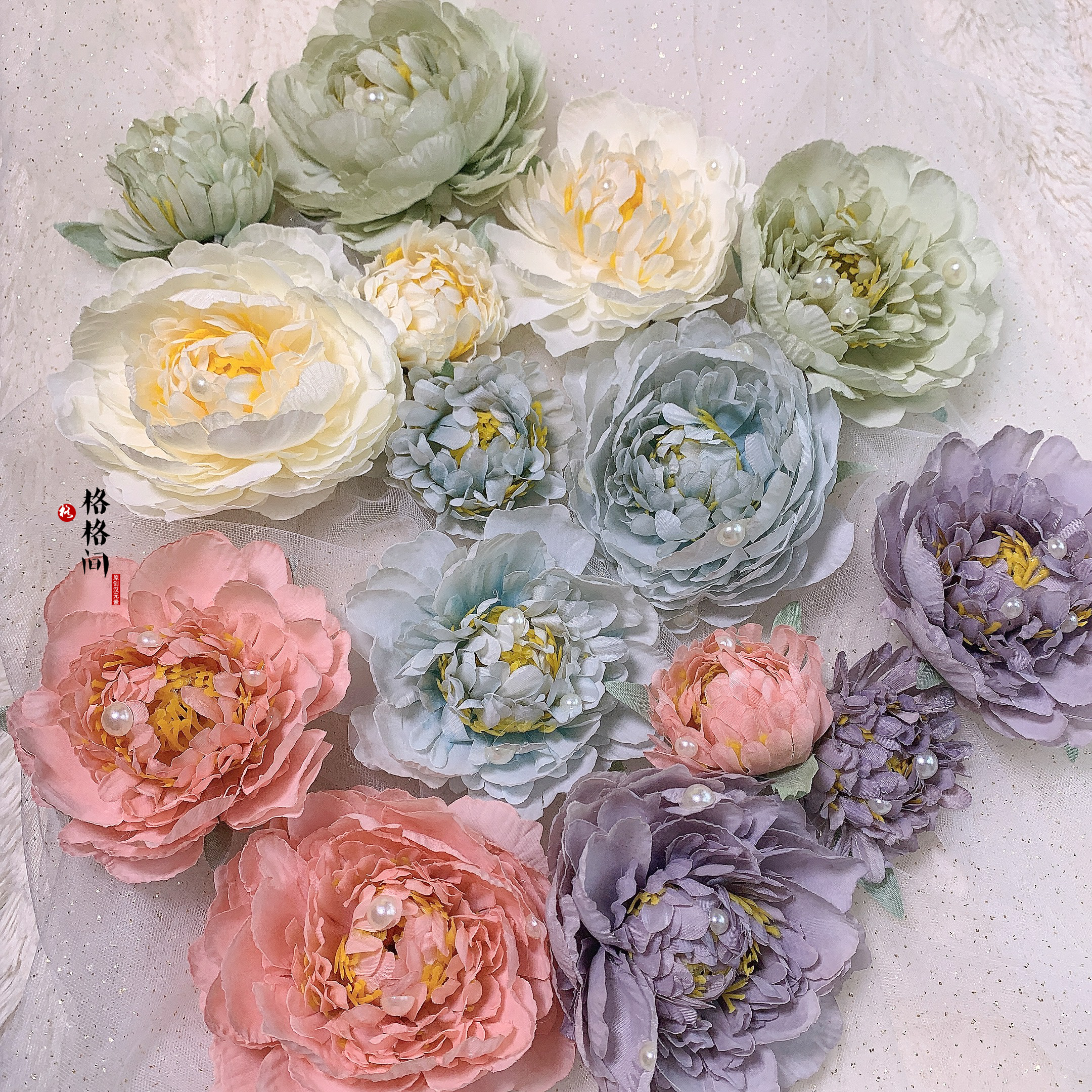 格格间复古风绢花发夹牡丹花发饰