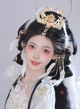 格格间原创【月神】嫦娥保色铜金丝凤凰圣母冠凤冠汉服百搭发冠