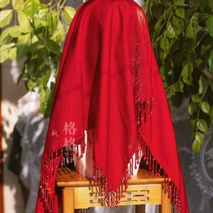 格格间原创【齐眉】婚服盖头古风汉服中式新娘结婚红色流苏头纱