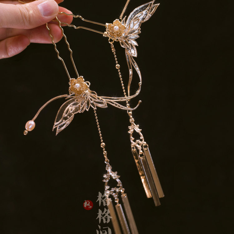 格格间原创【精灵】保色铜古风汉服小发钗蝴蝶流苏步摇发簪发饰