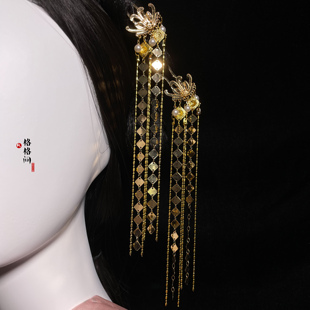 格格间原创菱形汉服花朵流苏掩鬓雕花明制珍珠古风唐u钗簪子头饰