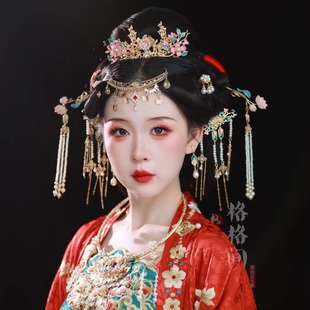 格格间原创【泽仙】金色烧蓝华丽明制汉服凤冠霞帔新娘发冠套装