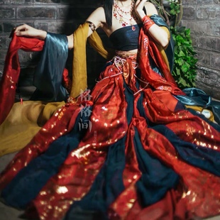 格格间原创汉服披帛 敦煌飞天百搭古风壁画引路菩萨烫金 红蓝