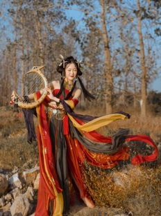 格格间原创汉服披帛【红绿】敦煌飞天百搭古风壁画引路菩萨烫金