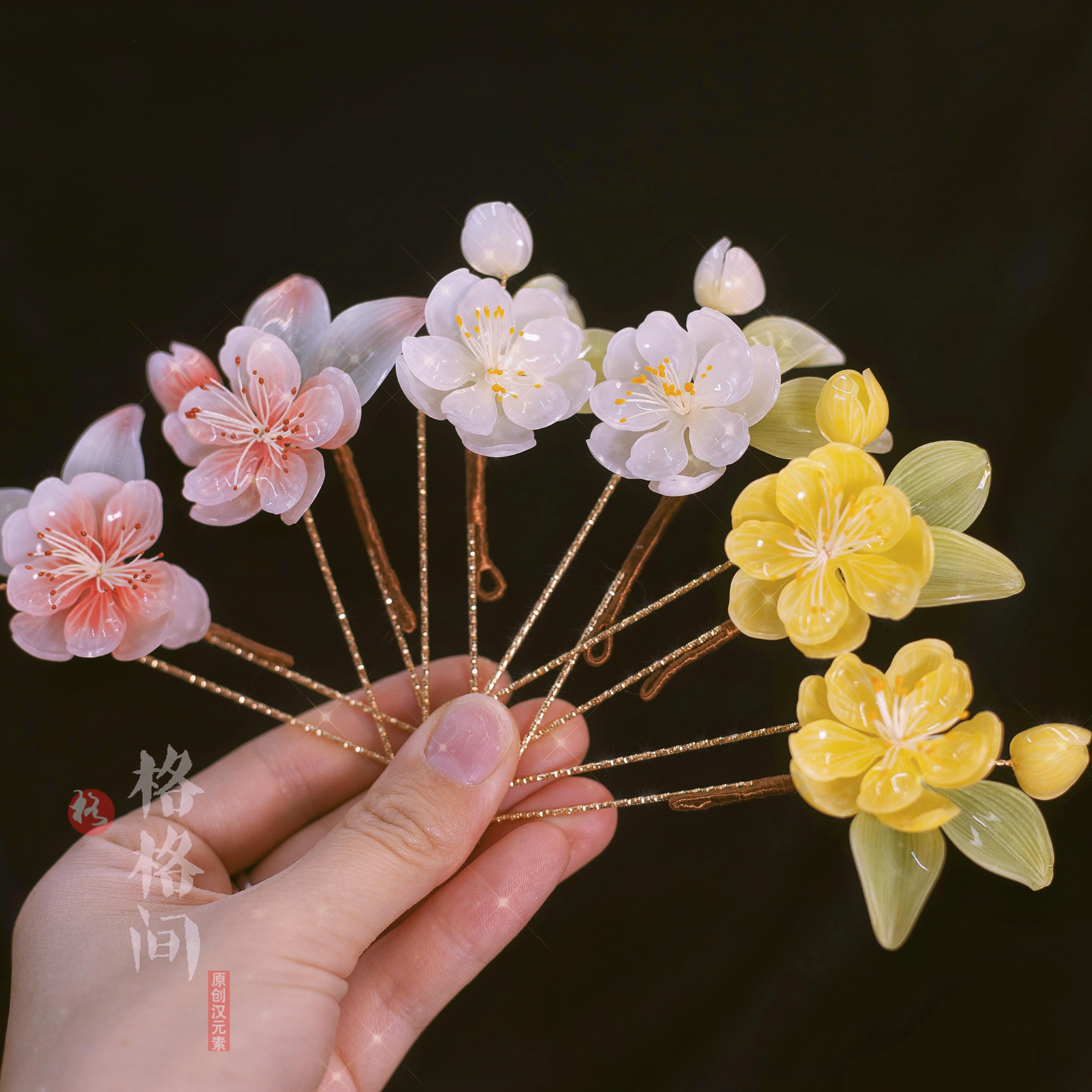 原创汉服头饰超仙少女桃花发饰