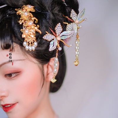 缠花缉珠蝴蝶发簪流苏古代汉服