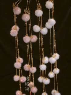 格格间原创【绒绒】汉服秋冬毛球发饰少女百搭可爱长流苏珍珠发簪