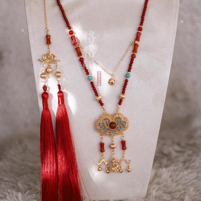 长款璎珞新中式国风平安锁红玛瑙