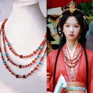 项链汉服饰 红色多层璎珞战国袍翘楚陈都灵同款 格格间原创 楚朝