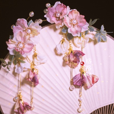 烫花掩鬓绢花珍珠流苏