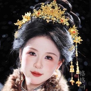格格间原创【贵女】金色华丽明制汉服凤冠霞帔新娘发冠套装秋冬