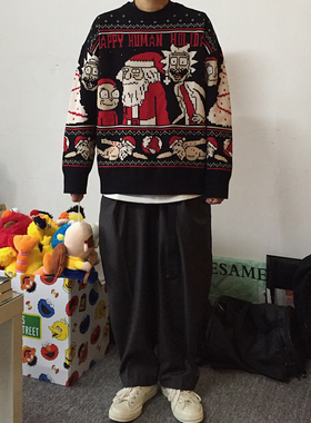 NOMT瑞克和莫蒂毛衣男新年圣诞潮情侣宽松慵懒高级感针织衫女2024