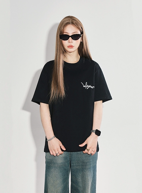 nomt 美式高街纯棉复古花体字母刺绣Logo基础休闲嘻哈圆领短袖