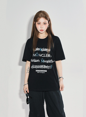 nomt 万针刺绣恶搞字母Logo基础休闲垂感舒适纯棉落肩透气短袖