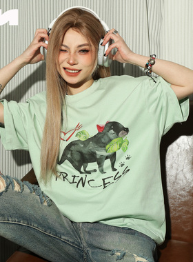 NOMT 国潮卡通袋獾设计感休闲夏季百搭印花T恤宽松纯棉情侣短袖女