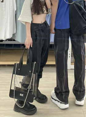 NOMT 山本耀司黑色直筒牛仔裤休闲男生款高街设计感小众宽松潮ins