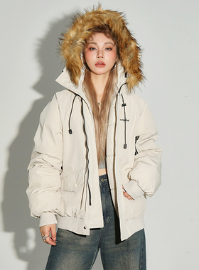 EGDG X NOMT 连帽毛领可拆卸休闲复古保暖时尚冬男女派客棉服外套