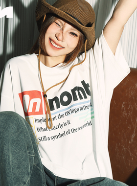 NOMT  国潮旗帜印花logo春夏秋男女情侣款百搭宽松休闲圆领短袖