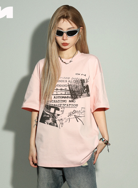 NOMT 国潮街头创意字母印花休闲圆领T恤男女宽松夏季情侣短袖上衣