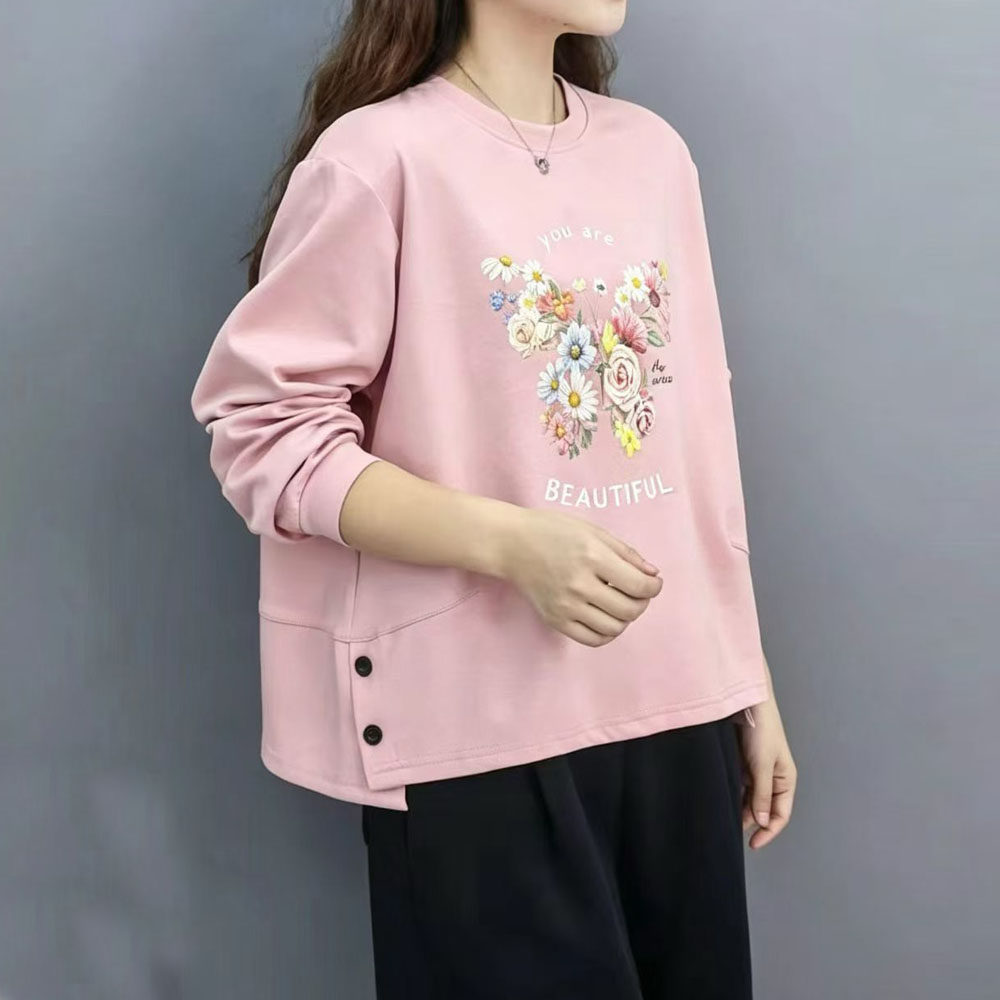 可爱休闲风印花长袖T恤色宽松显瘦遮肚子百搭上衣