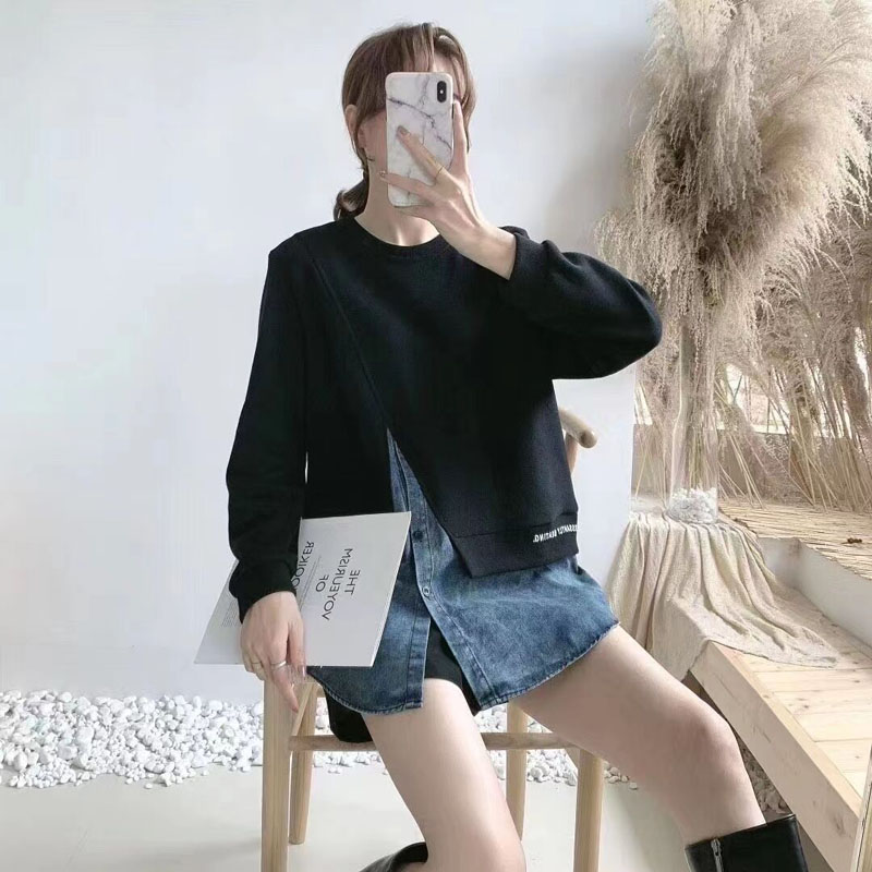 假两件牛仔拼接中长款假两件外穿